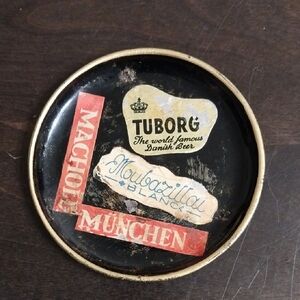 Rare-Vintage Metal Tuborg Beer Coaster with Vintage Labels